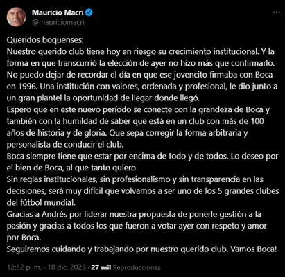El mensaje de Macri para Riquelme.