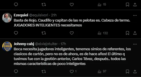 Los comentarios de los hinchas de Boca sobre el gesto de Rojo.