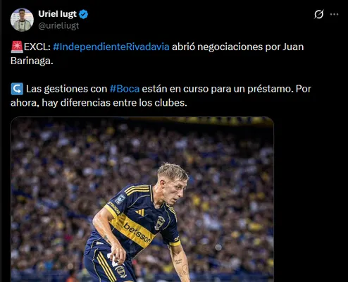 Independiente Rivadavia quiere a Barinaga. (Captura)