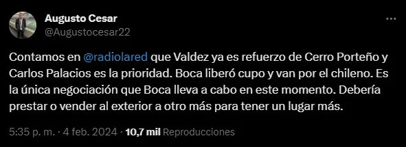Boca puede fichar a Carlos Palacios. (Captura)