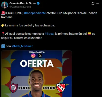 Independiente hizo una oferta por Romaña. (Captura)