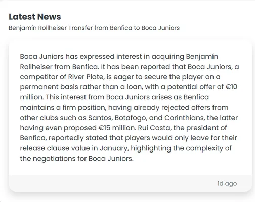 El medio británico Transfer Feed, reveló el interés de Boca por Rollheiser. (Captura)