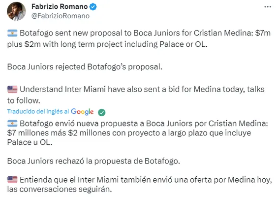 El Inter Miami está interesado en Cristian Medina. (Captura)