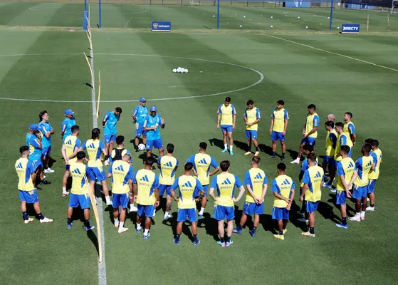 Diego Martínez en la práctica de Boca. (Boca Oficial)