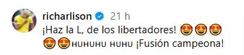 Las felicitaciones de Richarlison tras la consagración del Flu