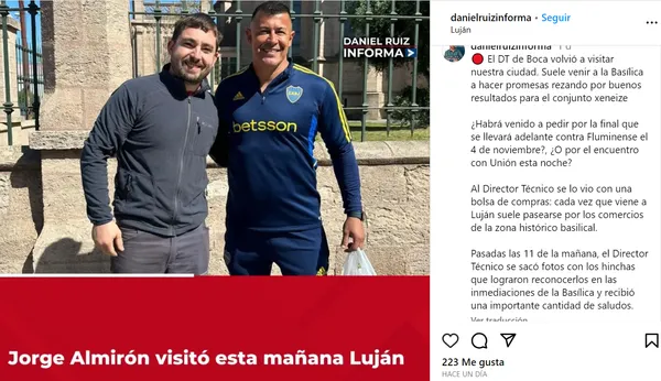 Jorge Almirón volvió a visitar la Basílica de Luján en la previa al duelo con Unión. (Captura Instagram)