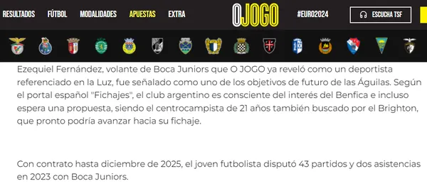 Benfica tiene entre ceja y ceja a Equi Fernández. (Captura)