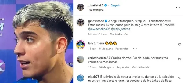 Publicación del Doctor Batista tras el regreso de Zeballos por Copa Argentina.