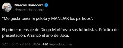 La primera frase de Diego Martínez al plantel de Boca.