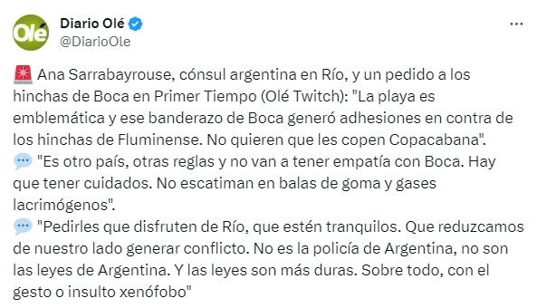 La palabra de la consulesa argentina en Río de Janeiro. (Captura)