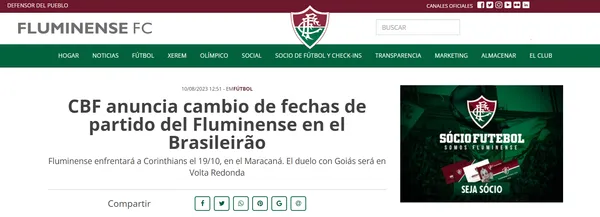 El comunicado de Fluminense en su sitio web.