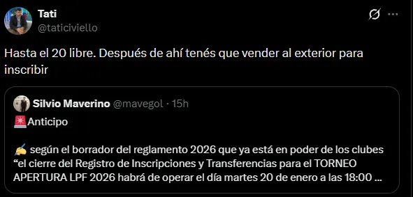 La fecha en que cierra el mercado en el fútbol argentino. (Captura)