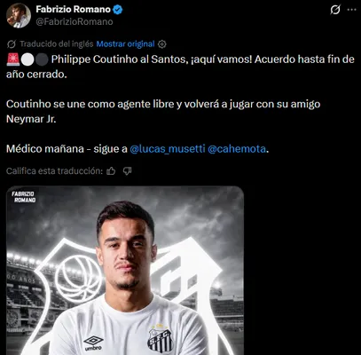 Coutinho al Santos de Brasil. (Captura)