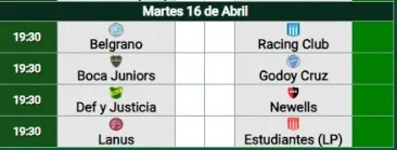 Los partidos determinantes de la fecha 14° de la zona B de la Copa de la Liga