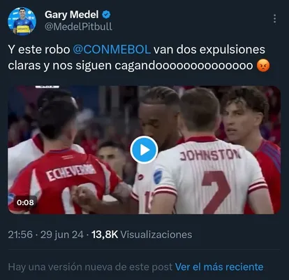 El tuit original de Medel. (Captura)