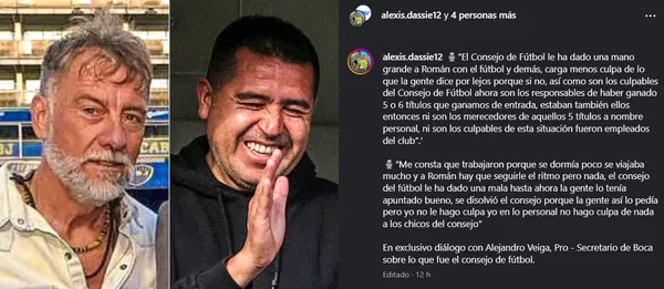 La defensa del dirigente de Boca a Serna y Cascini. (Instagram)