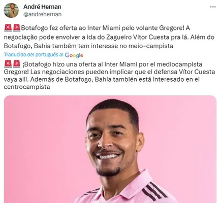 Medina, en la órbita de Botafogo e Inter Miami