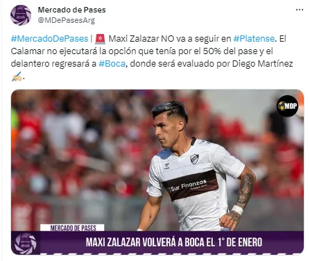 Zalazar volverá a Boca. (Captura)