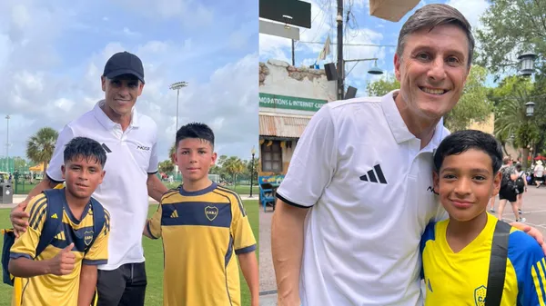 Rivaldo y Zanetti saludaron a los chicos de Boca. (Gentileza Karina Valles)