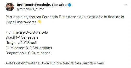 Los números negativos en los últimos partidos de Diniz