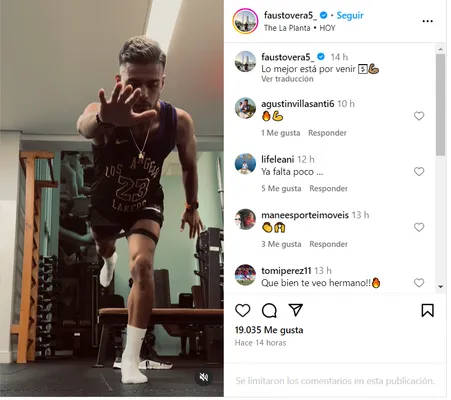 El mensaje de Fausto Vera en Instagram. 