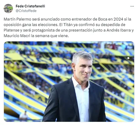 Martín Palermo será presentado como el entrenador de la oposición. (Captura)
