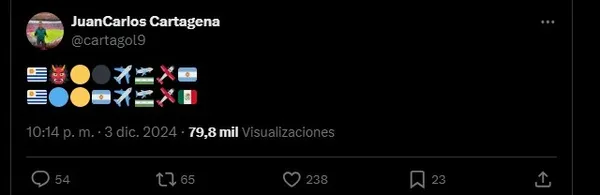Captura de tuit del periodista Juan Carlos Cartagena 
