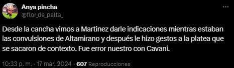 Los hinchas se disculparon con Cavani (Captura)