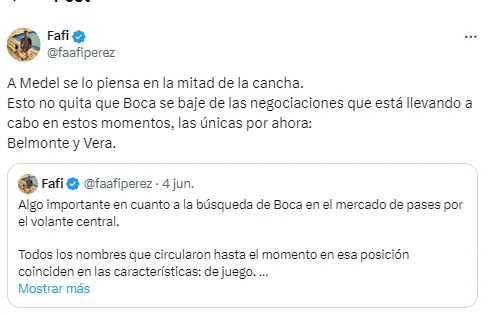 Boca piensa a Medel como volante central. 