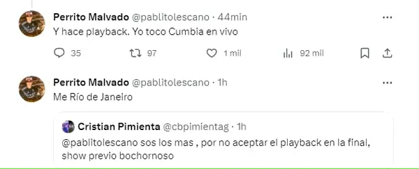 Comentarios de Pablito Lescano en Twitter.