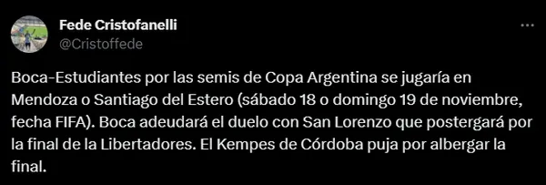 Todos los detalles del duelo entre Boca y Estudiantes por Copa Argentina. (Captura)