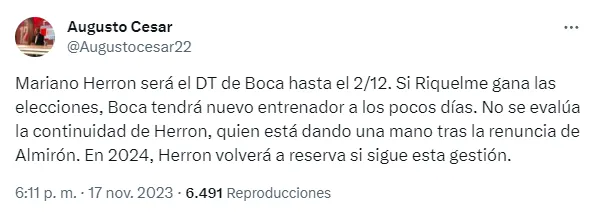 La decisión que tomará Juan Román Riquelme. (Captura)