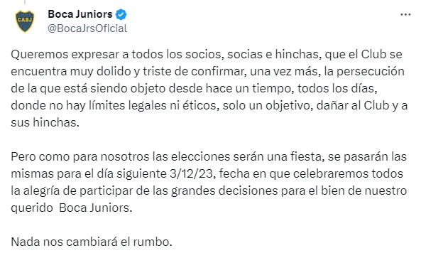 El final del comunicado que publicó Boca en sus redes sociales. (Captura)
