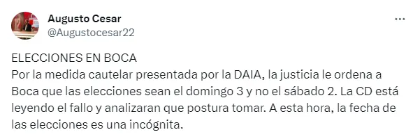 Las elecciones de Boca cambiarán de fecha. (Captura)