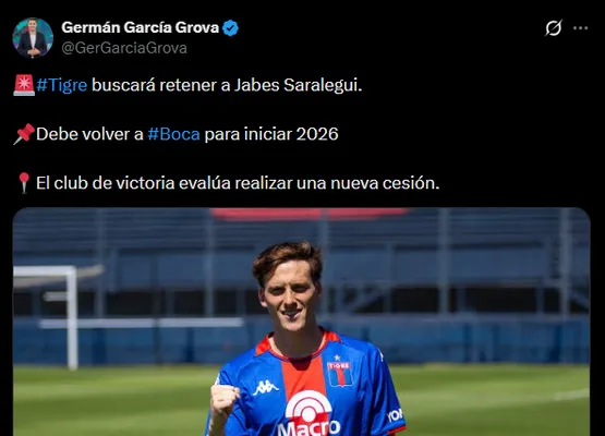 Tigre busca retener a Saralegui. (Captura)