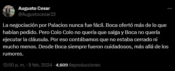 Las trabas que puso Colo Colo en la negociación por Carlos Palacios. (Captura)