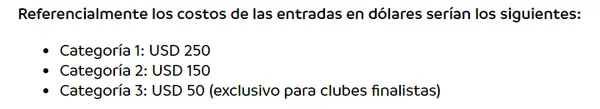Precio confirmado en Conmebol.com