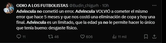 Las críticas de los hinchas a Advíncula y Figal.
