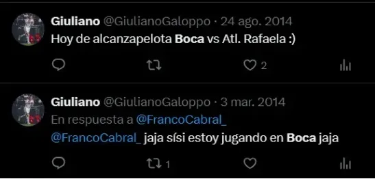 Los tuits de Galoppo sobre Boca. (Captura)