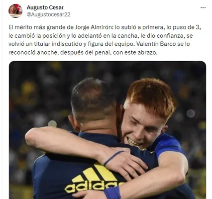 Penal y festejo: el abrazo entre Barco y Almirón