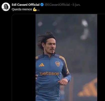 El tuit de Cavani sobre su recuperación.