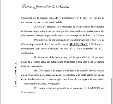 El documento de la Cámara Civil. (Captura)