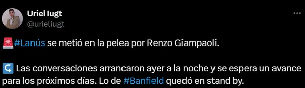 Los dos equipos del sur de Buenos Aires se pelean por Renzo Giampaoli. (Captura)