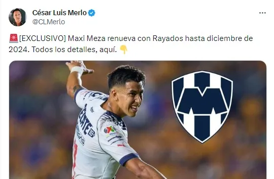 Meza acordó su renovación contractual con Rayados