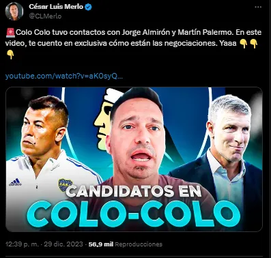 Almirón y Palermo suenan para dirigir a Colo Colo.