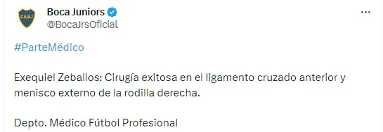 Parte médico oficial del club