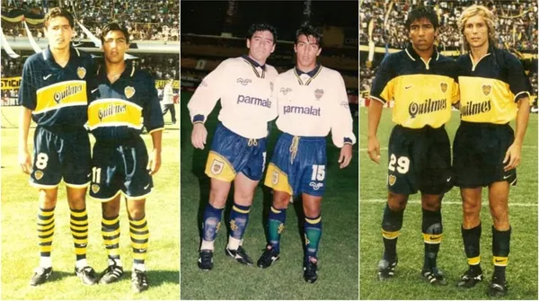 Luis Calvo junto a Riquelme, Maradona y Caniggia