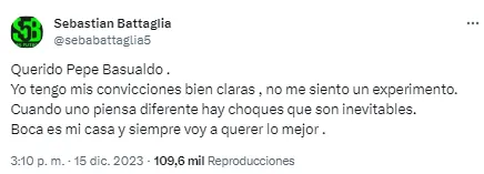 La respuesta de Sebastián Battaglia. (Captura)