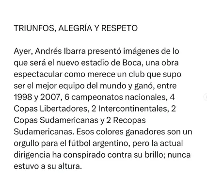 La primera parte del comunicado de Mauricio Macri en Instagram.
