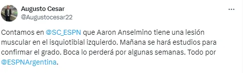 La lesión de Aaron Anselmino.